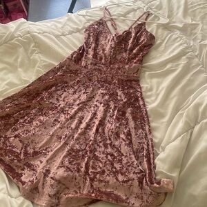 short rose velvet formal dress